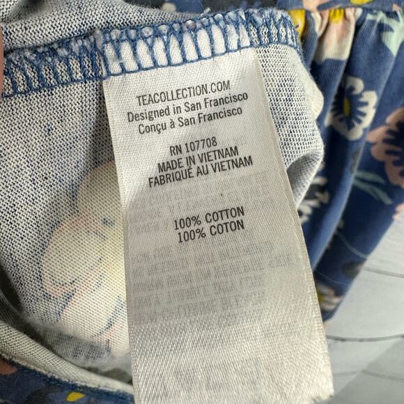 Tea Girls size 3 Floral Printed Short Sleeve Skater Twirling Cotton Dress Blue - Picture 8 of 9